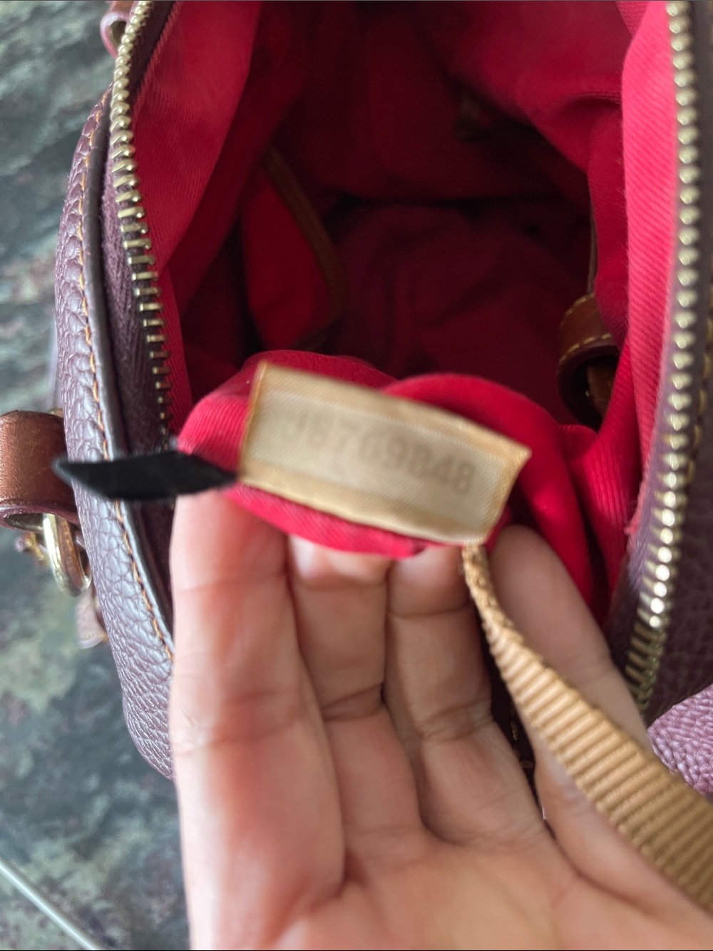 Dooney & Bourke Wine Pebbled Leather Satchel with Brown Trim - Picture 6 of 16
